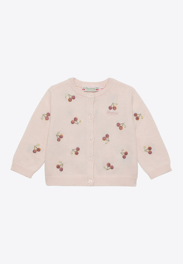 Bonpoint Girls Claudie Cherry Embroidered Cardigan Pink S04XCAK00002-BCO/O_BONPO-120