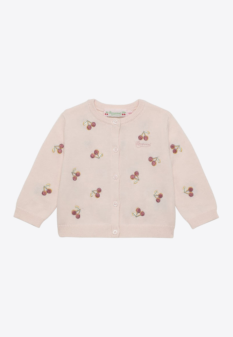 Bonpoint Girls Claudie Cherry Embroidered Cardigan Pink S04XCAK00002-BCO/O_BONPO-120