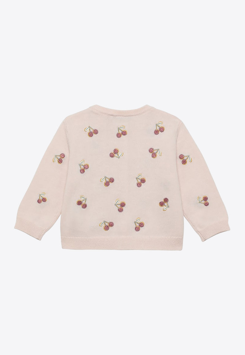 Bonpoint Girls Claudie Cherry Embroidered Cardigan Pink S04XCAK00002-BCO/O_BONPO-120