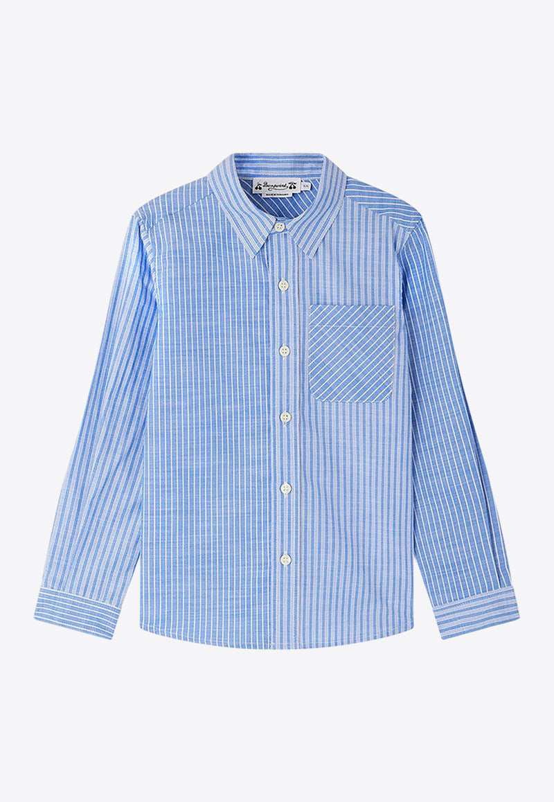 Bonpoint Boys Tango Striped Patchwork Button-Up Shirt Blue S05BSHW00022-ACO/Q_BONPO-215