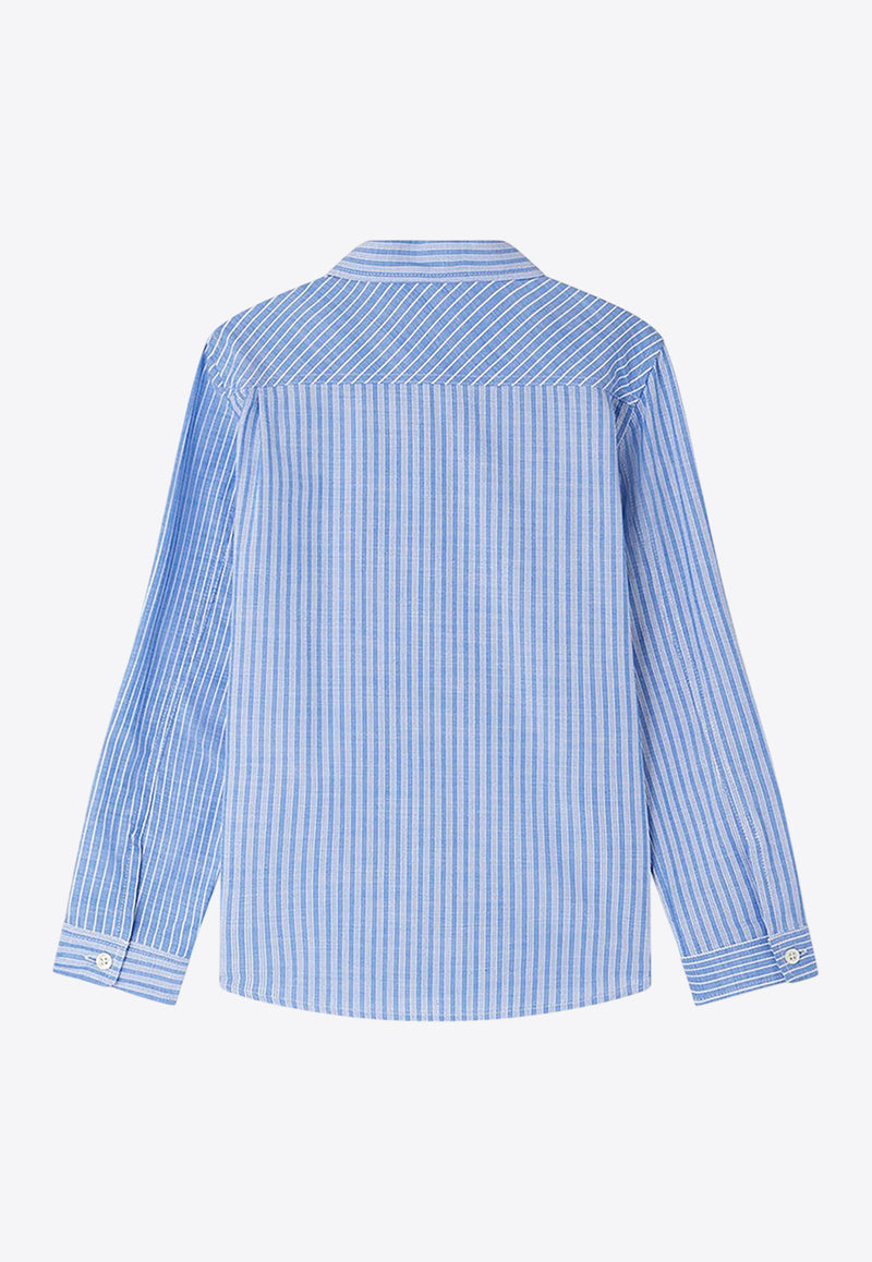 Bonpoint Boys Tango Striped Patchwork Button-Up Shirt Blue S05BSHW00022-ACO/Q_BONPO-215