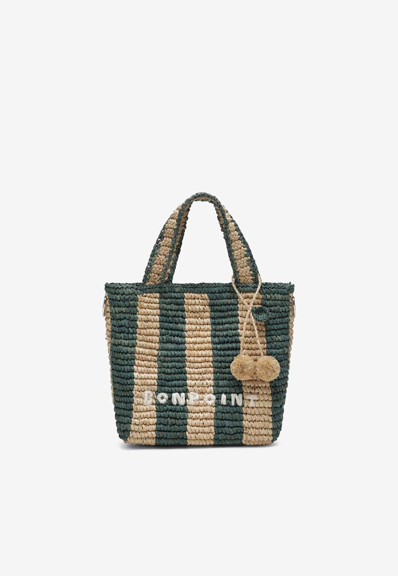 Bonpoint Beige Green Striped Bag In Raffia Bonpoint Beige Green Striped Bag In Raffia