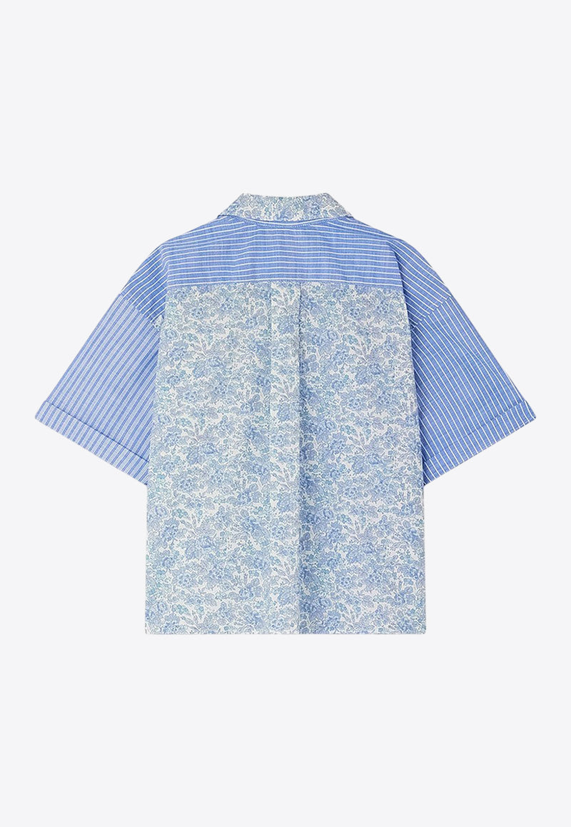 Bonpoint Girls Elyas Patchwork Button-Up Shirt Blue S05GSHW00001-BCO/Q_BONPO-915A