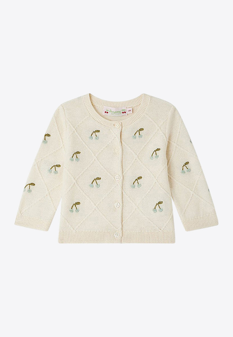 Bonpoint Babies Fayana Cherry Embroidered Cardigan White S05XCAK00009-ACO/Q_BONPO-104