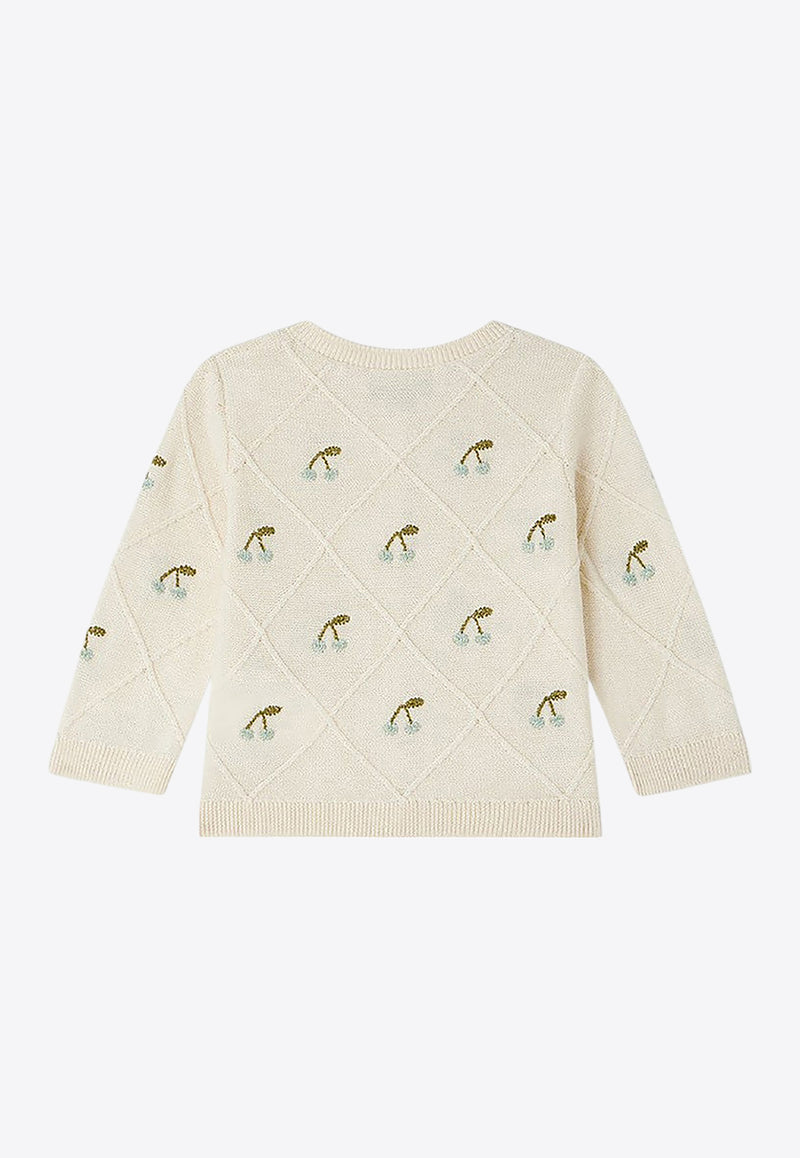 Bonpoint Babies Fayana Cherry Embroidered Cardigan White S05XCAK00009-ACO/Q_BONPO-104