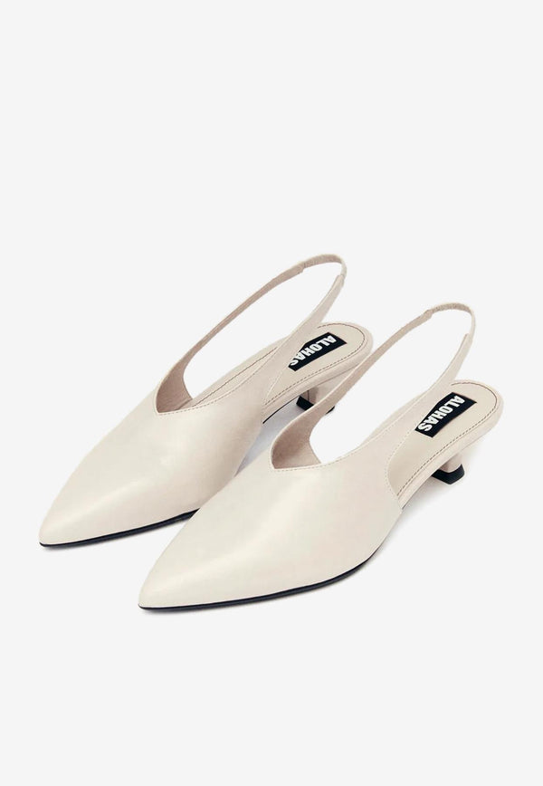 ALOHAS Eros 40 Leather Slingback Pumps Cream S100567-02_CREAM