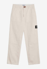 Stone Island Logo Patch Straight-Leg Chino Pants Ivory S153100001S00T1/R_STONE-V0093