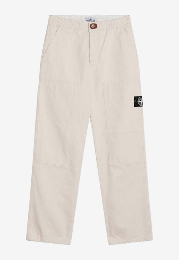 Stone Island Logo Patch Straight-Leg Chino Pants Ivory S153100001S00T1/R_STONE-V0093