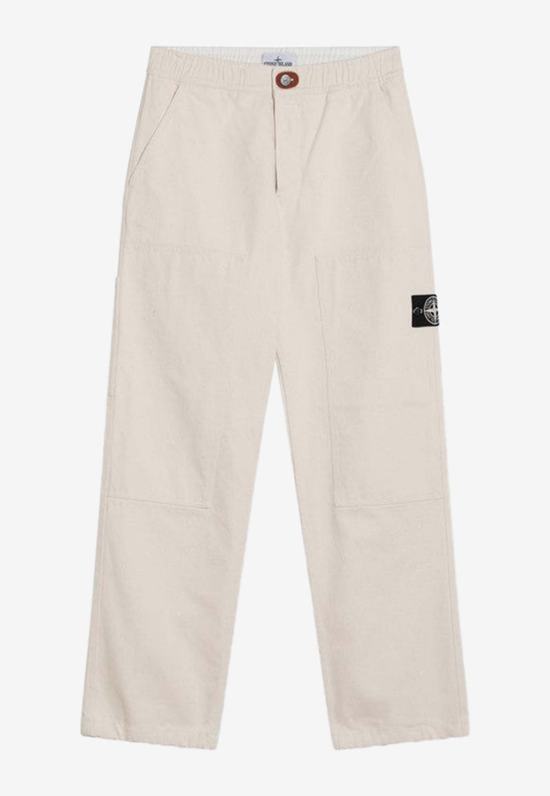 Stone Island Logo Patch Straight-Leg Chino Pants Ivory S153100001S00T1/R_STONE-V0093