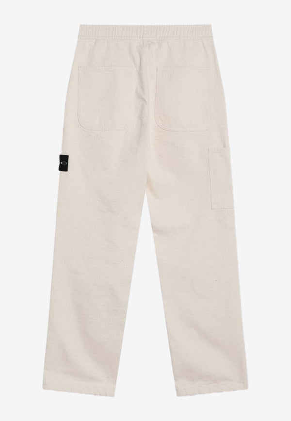 Stone Island Logo Patch Straight-Leg Chino Pants Ivory S153100001S00T1/R_STONE-V0093