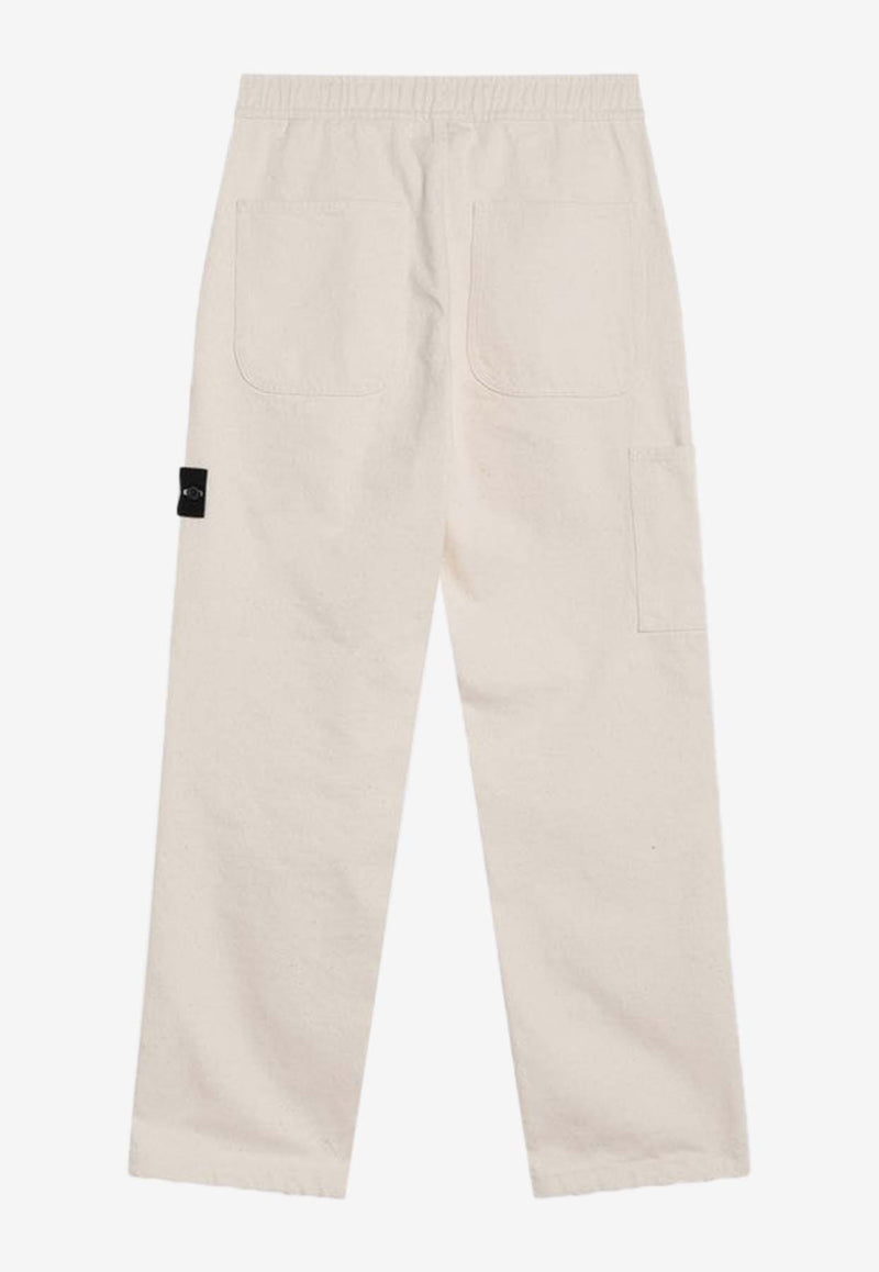 Stone Island Logo Patch Straight-Leg Chino Pants Ivory S153100001S00T1/R_STONE-V0093
