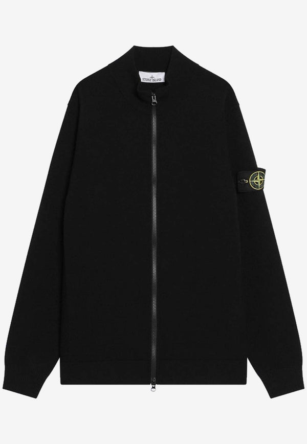 Stone Island Zip-Up Wool Blend Logo Cardigan Black S155100062S00A1/R_STONE-V0029
