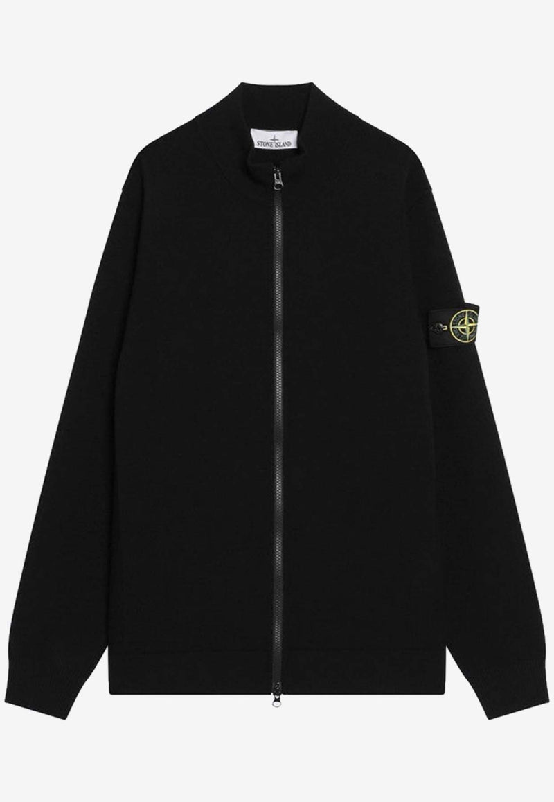 Stone Island Zip-Up Wool Blend Logo Cardigan Black S155100062S00A1/R_STONE-V0029
