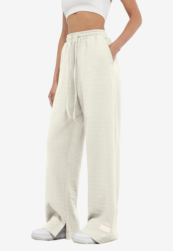 The Giving Movement Logo Patch Wide-Leg Track Pants Ivory S1762_IVORY