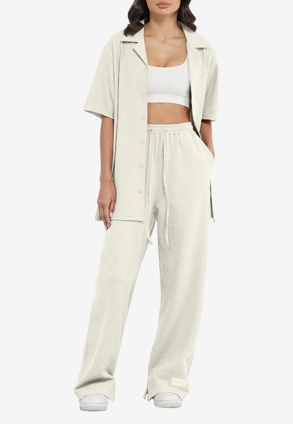 The Giving Movement Logo Patch Wide-Leg Track Pants Ivory S1762_IVORY