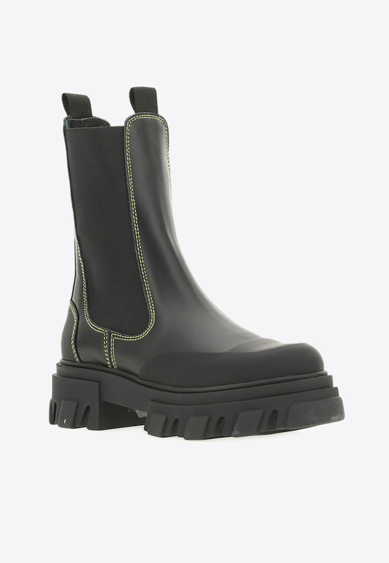 GANNI Mid-Calf Leather Chelsea Boots Black S1910_000_099