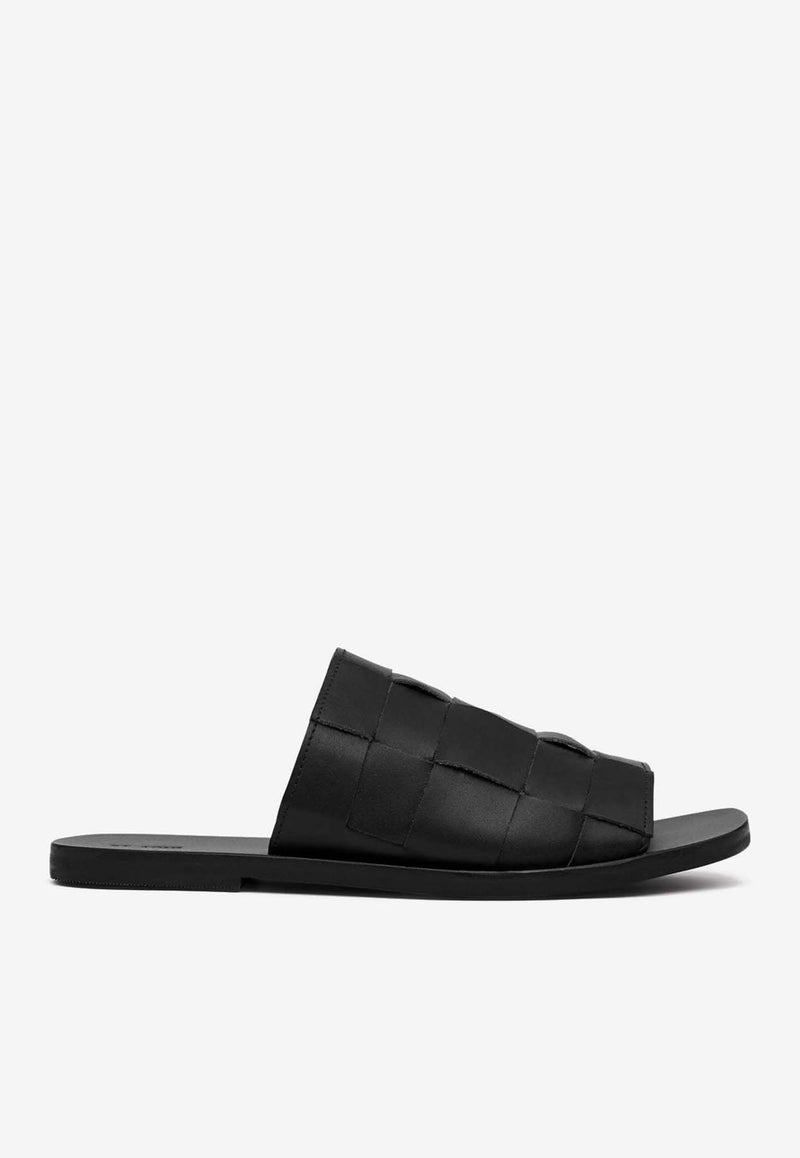 St. Agni Woven Leather Flat Slides Black S24-113BLKBLACK