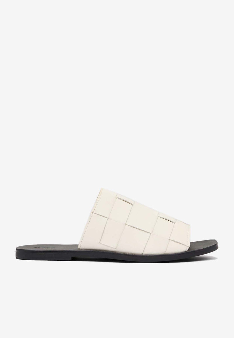 St. Agni Woven Leather Flat Slides Cream S24-113TOFWHITE