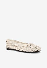 St. Agni Macramé Mesh Leather Ballet Flats Off-white S24-133TOFWHITE