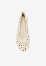 St. Agni Macramé Mesh Leather Ballet Flats Off-white S24-133TOFWHITE