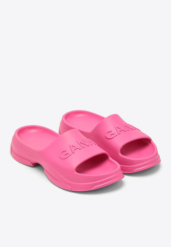 GANNI Embossed Logo Rubber Slides Pink S24344925/O_GAN-483