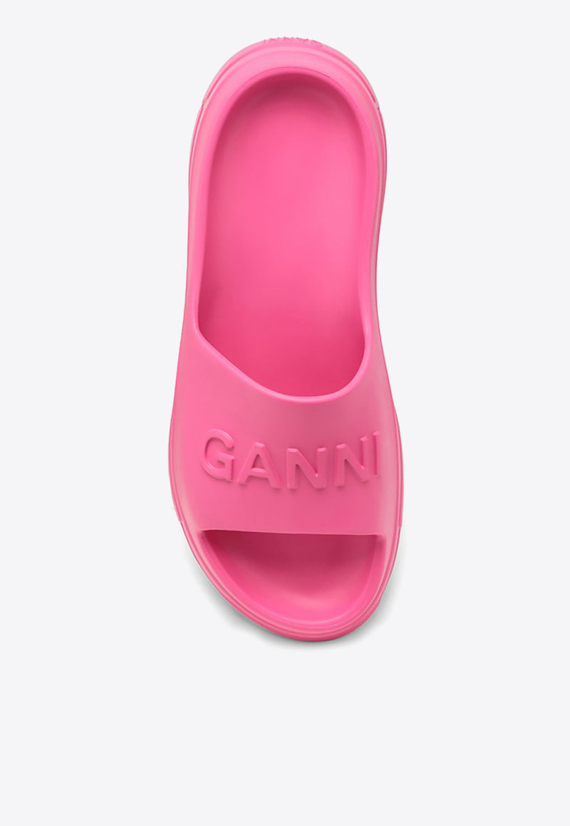 GANNI Embossed Logo Rubber Slides Pink S24344925/O_GAN-483