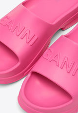 GANNI Embossed Logo Rubber Slides Pink S24344925/O_GAN-483