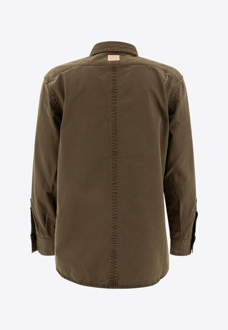 Loewe Anagram Patch Long-Sleeved Shirt Khaki H526Y02WA3KHAKI GREEN_78117