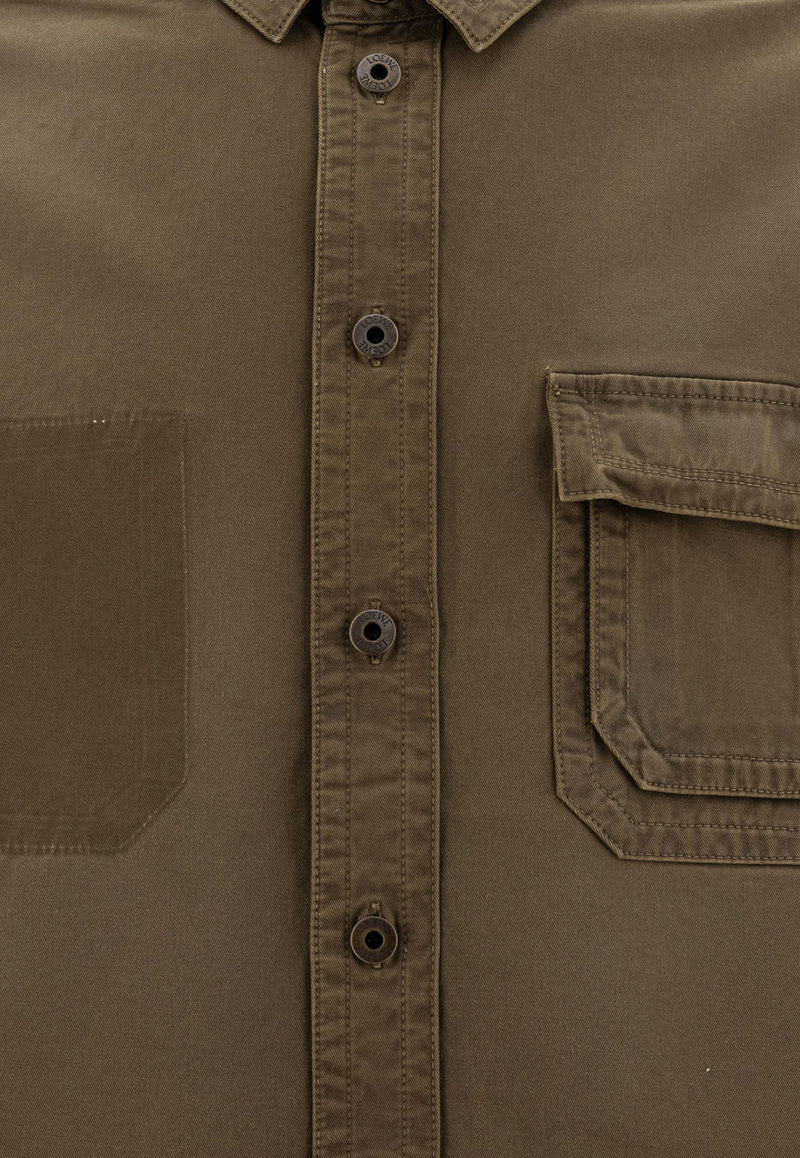 Loewe Anagram Patch Long-Sleeved Shirt Khaki H526Y02WA3KHAKI GREEN_78117