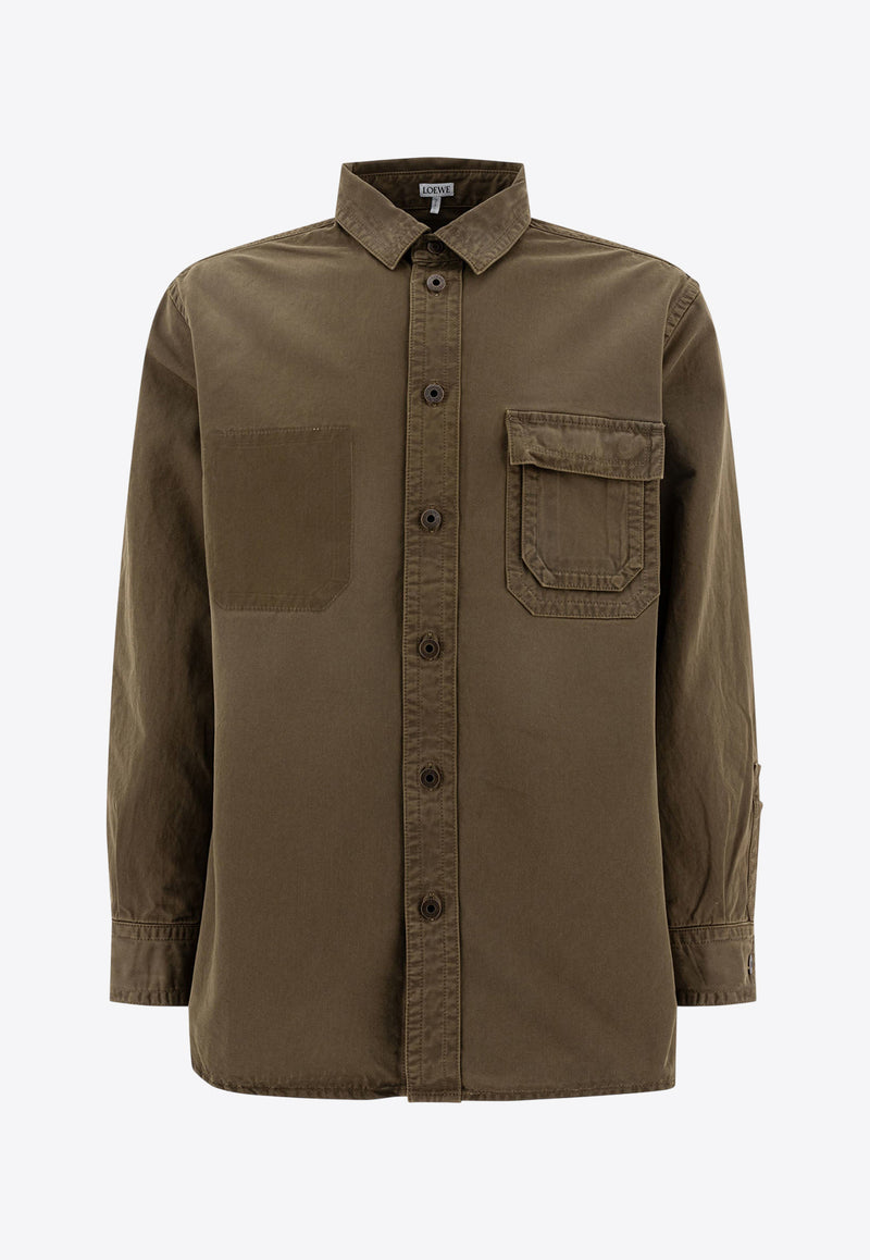 Loewe Anagram Patch Long-Sleeved Shirt Khaki H526Y02WA3KHAKI GREEN_78117