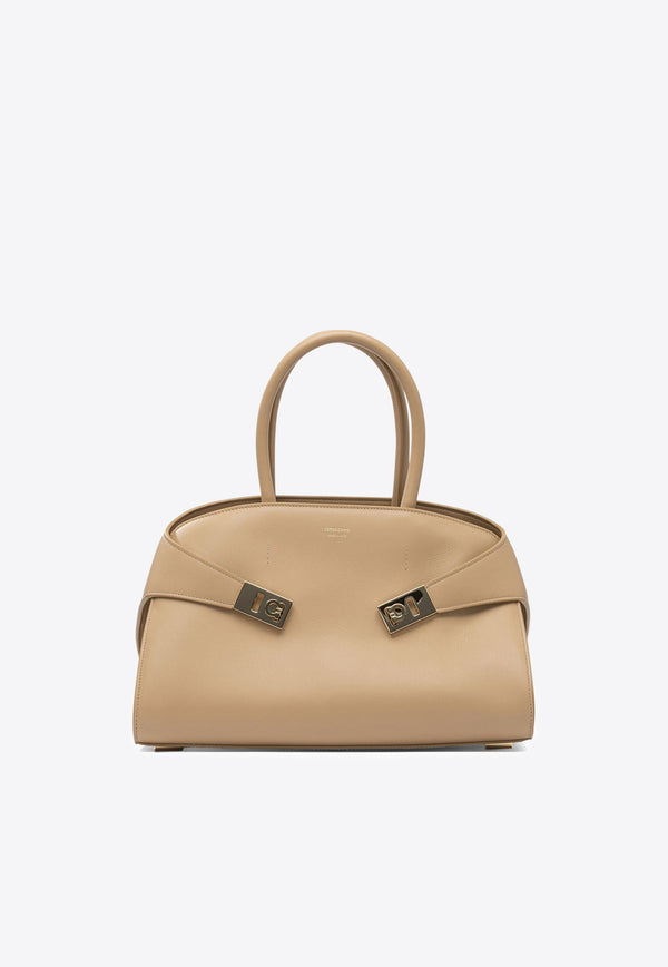 Ferragamo Medium Hug Leather Top Handle Bag Camel 0769115_b4030b3a-cfbe-4b1b-861e-41214a3f73c8