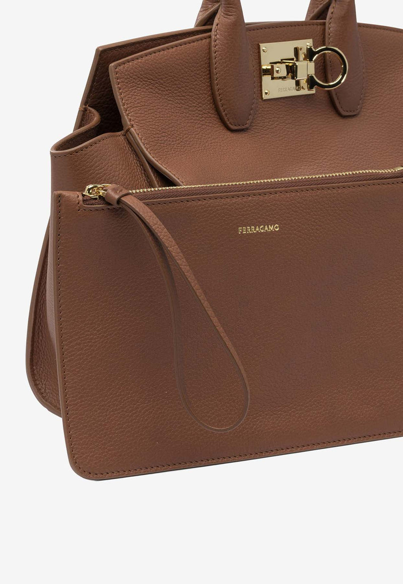 Ferragamo Medium Studio Grained Leather Tote Bag Brown 0774727_9d0bfd67-b4c3-4215-bb02-1324ce7fb4e2