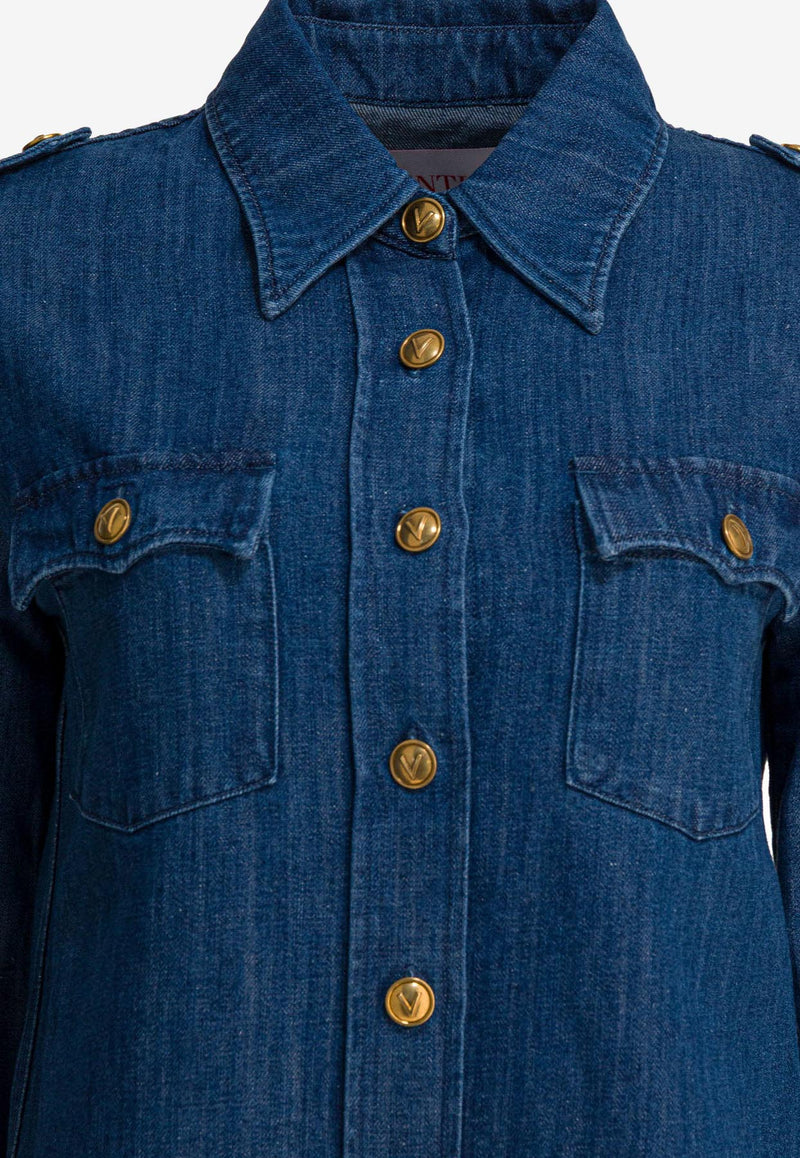 Valentino Western Style Denim Shirt  Blue 6B3DB02X94C558_6108c3f9-ea14-4154-bb7b-87e4a7e21298