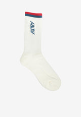 Autry Jacquard Striped Logo Socks  White SOPU059S_81be10e2-2cca-43ad-bfb6-c48b0d041264
