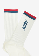Autry Jacquard Striped Logo Socks  White SOPU059S_81be10e2-2cca-43ad-bfb6-c48b0d041264