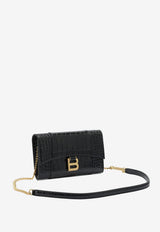 Balenciaga Hourglass Chain Clutch in Croc-Embossed Leather Black 8463432ABLU1000_bf99cae4-315b-47f8-9033-cedcbdf92a21