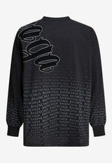 Balenciaga Cursive Logo Print Long-Sleeved T-shirt Black 850404TTVN96552_1df1615a-c642-43d6-8ee5-c1446e2293cb