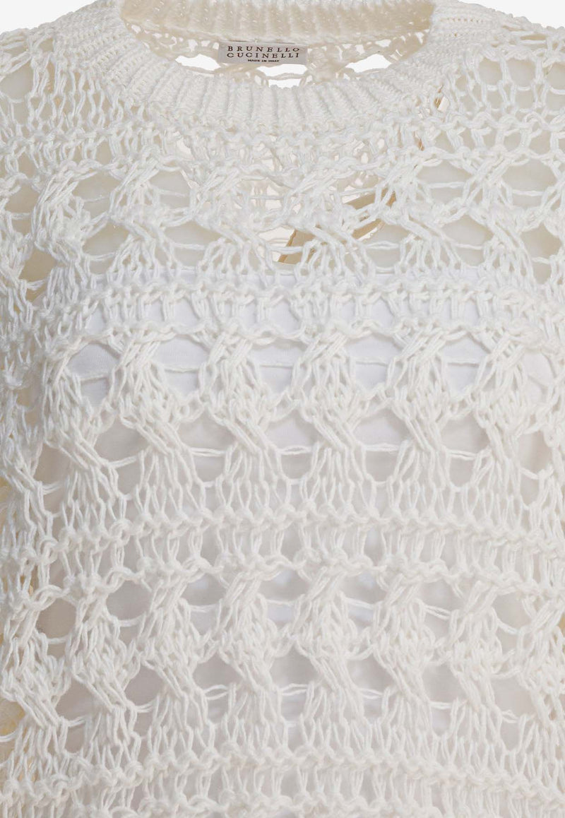 Brunello Cucinelli Crochet Knit Sweater White M3Y342010PC2723_f1da9b8c-4818-4525-be79-efee7cbfdaf3