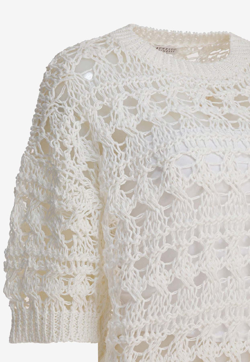 Brunello Cucinelli Crochet Knit Sweater White M3Y342010PC2723_f1da9b8c-4818-4525-be79-efee7cbfdaf3