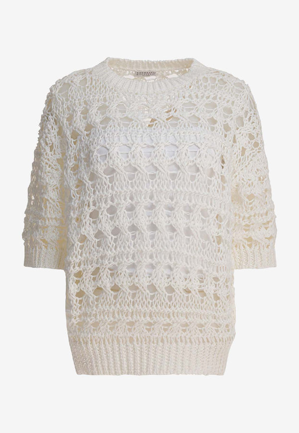 Brunello Cucinelli Crochet Knit Sweater White M3Y342010PC2723_f1da9b8c-4818-4525-be79-efee7cbfdaf3