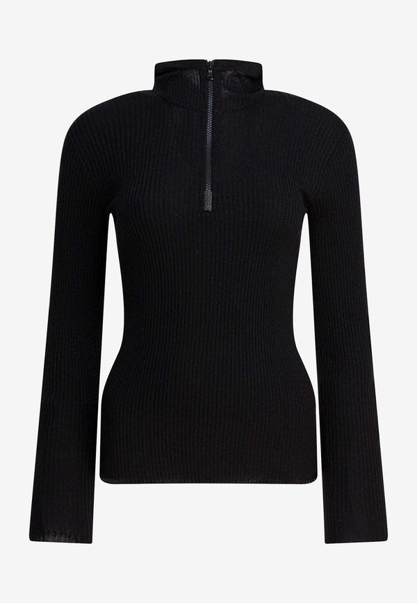 Brunello Cucinelli Half-Zip Wool Sweater with Hood Black M41844609C101_0e63a447-aa15-4d71-94a7-9f9ed8e1160e