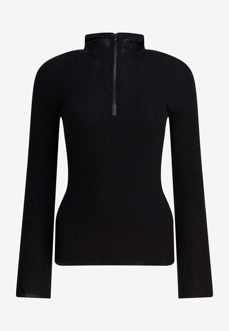 Brunello Cucinelli Half-Zip Wool Sweater with Hood Black M41844609C101_0e63a447-aa15-4d71-94a7-9f9ed8e1160e