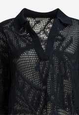 Brunello Cucinelli Perforated Knit Polo T-shirt Navy MDT771005C4224_46d8d816-3670-44e9-a814-2cfa603a84be