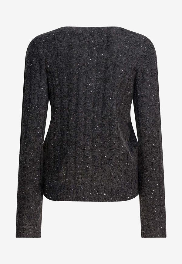Brunello Cucinelli V-neck Sequined Sweater Gray MPG731302C3595_f16facab-403c-4d86-923e-afda1b87da34