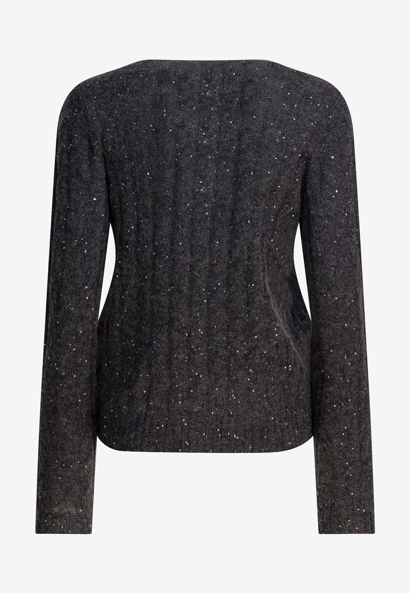 Brunello Cucinelli V-neck Sequined Sweater Gray MPG731302C3595_f16facab-403c-4d86-923e-afda1b87da34