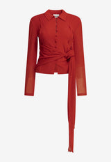 GANNI Long-Sleeved Knotted Polo T-shirt Red A104028606P_3ba11f41-3897-4ddd-a6c0-90a4ebb2044d