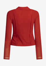 GANNI Long-Sleeved Knotted Polo T-shirt Red A104028606P_3ba11f41-3897-4ddd-a6c0-90a4ebb2044d