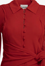 GANNI Long-Sleeved Knotted Polo T-shirt Red A104028606P_3ba11f41-3897-4ddd-a6c0-90a4ebb2044d