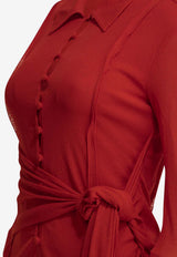 GANNI Long-Sleeved Knotted Polo T-shirt Red A104028606P_3ba11f41-3897-4ddd-a6c0-90a4ebb2044d
