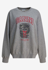 GANNI Margot Kitty Print Sweatshirt Gray A1060016920_c1298829-7811-48e6-989d-1eac9ac01c2a